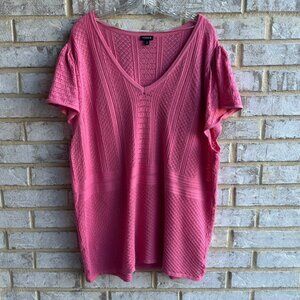 Torrid Short Sleeve V-Neck Pink Pointelle Sweater Women's Size 4 (4X)